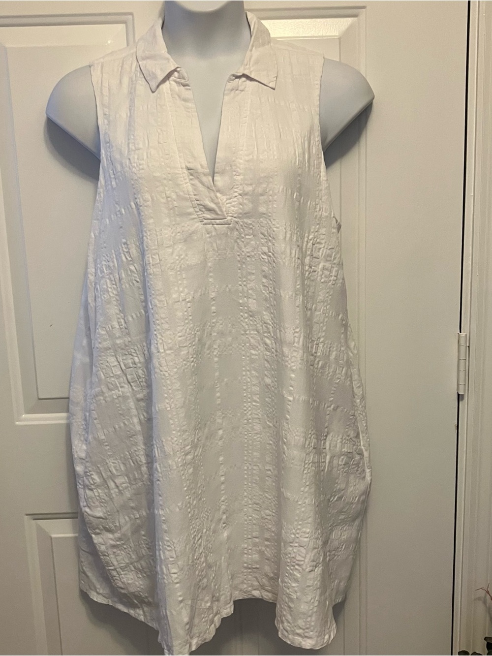 SIGRID OLSEN Size XL Linen Blend Lined White Textured Midi Dress Women’s